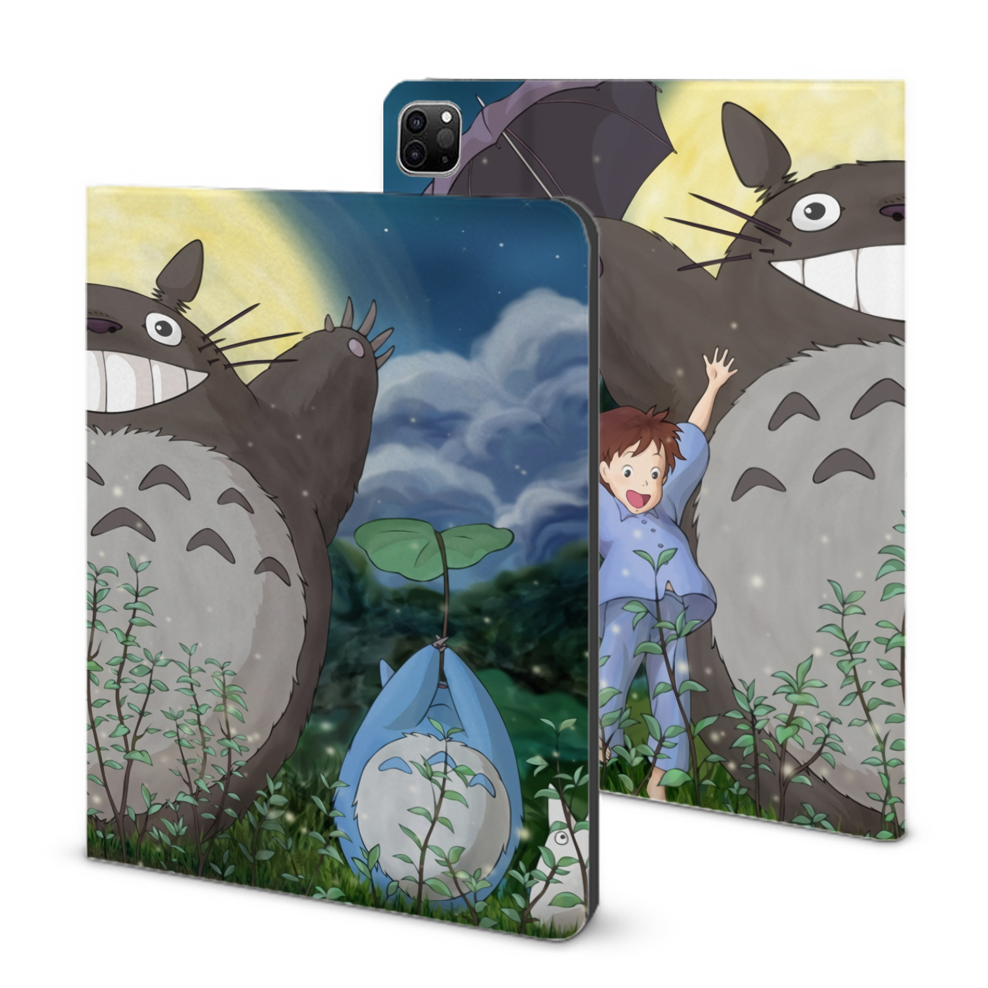 （画像用） となりのトトロ 草壁メイ 草壁サツキ My Neighbor Totoro Satsuki Kusakabe Mei Kusakabe IPad ケース ブック型 PUレザー TPU 耐衝撃 軽量 薄型 ペン収納なし 全面保護 IPad 各モデル対応